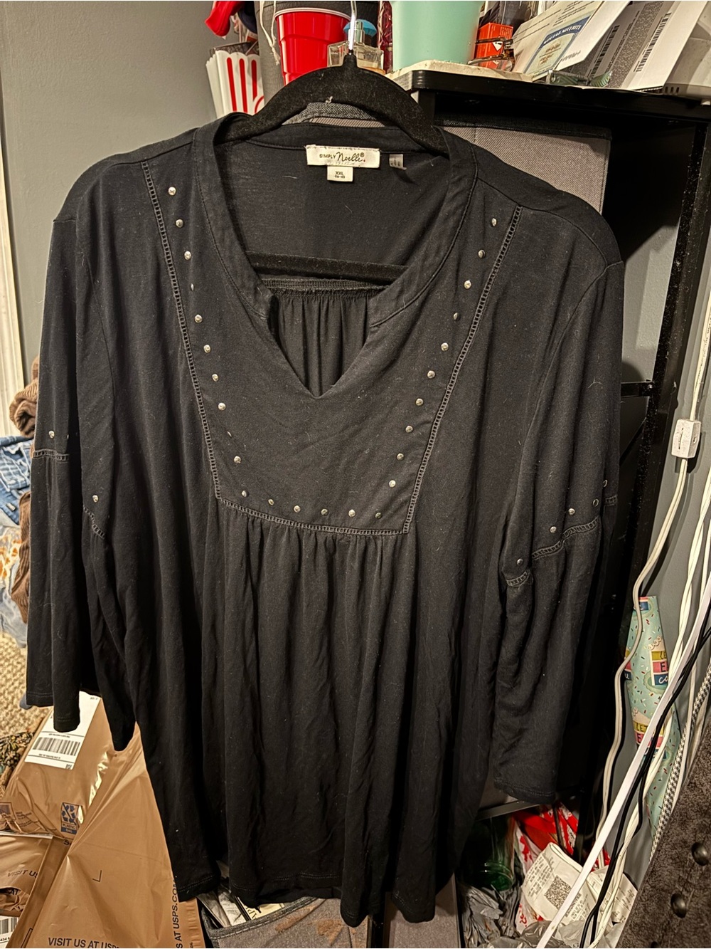 Stud-Trim Black Peasant Tunic - Women's XXl